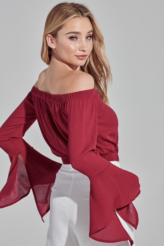 Elegant Red Off Shoulder Bell Sleeve Top