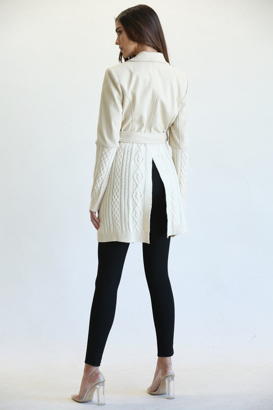 Elegant Beige Jacket Tie-Up Sweater