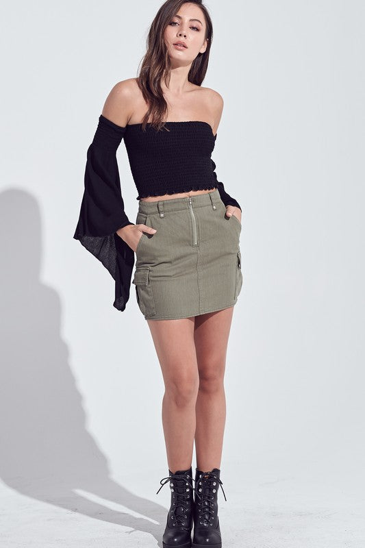 Elegant Black Off Shoulder Bell Sleeve Crop Top