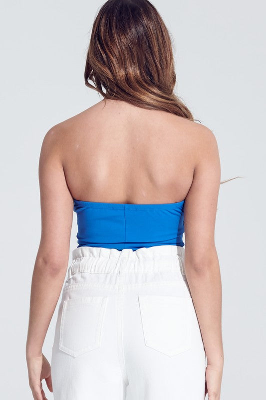 Fashion Deep Front V-Neck Blue Bodysuit