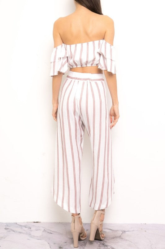 Summer Off Shoulder Pink Marine Top