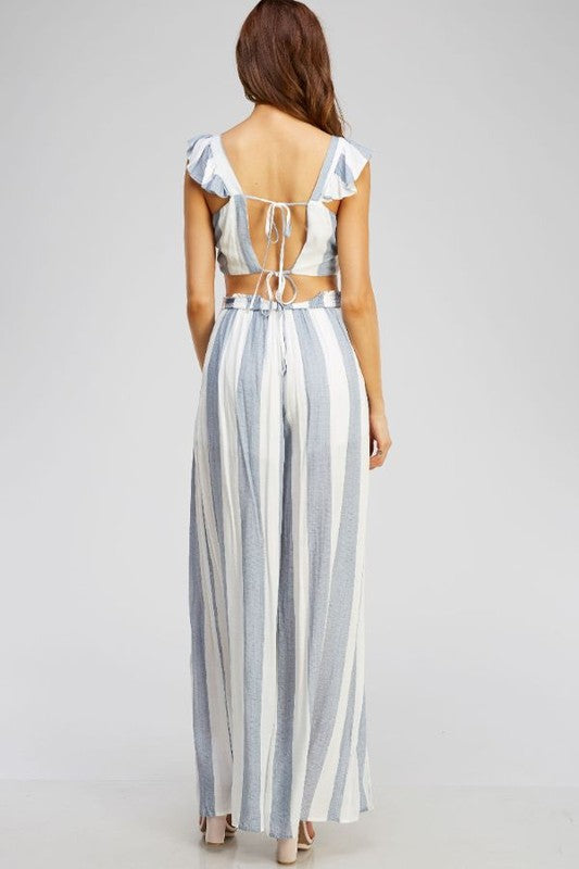 Fashion Summer Blue Marine Crop Top with Band Sleeve Detailed