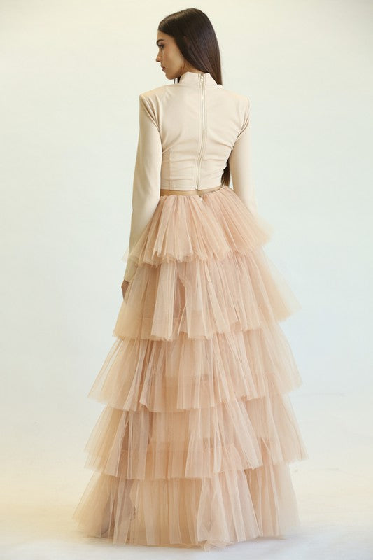 Elegant Posie High Waisted Layered Ruffle Maxi Skirt