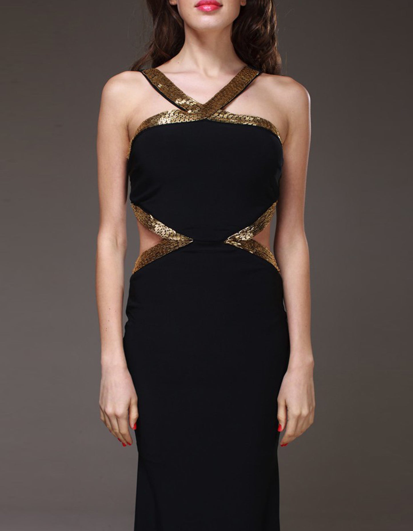 Beaded Gold Neckline Gown