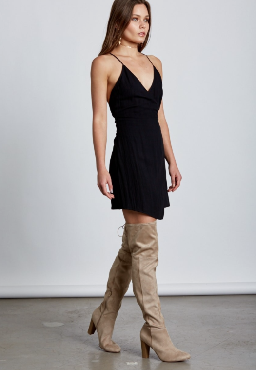 Elegant Crossed Asymmetrical Black Dress