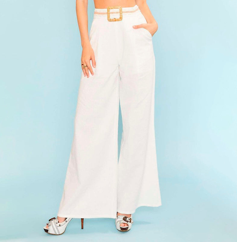 Fashion Summer White High Waisted Elastic Wide Leg Pants – EDITE MODE