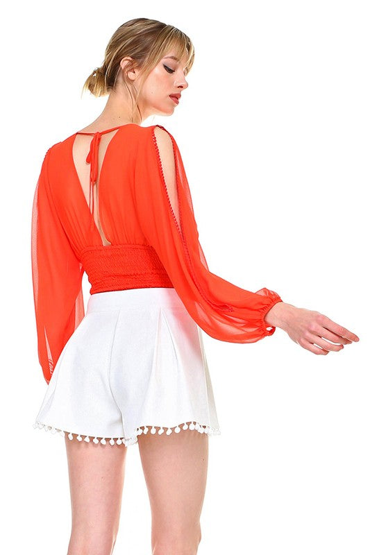 Elegant White High Waisted Shorts with Pompom Detailed