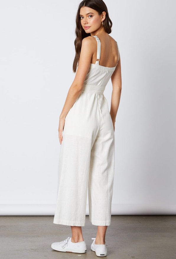 Fashion Summer Strap White Button Down Tie-Up Jumpsuit