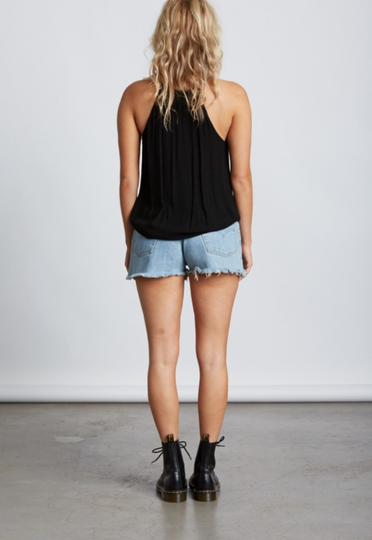 Casual Black Backless Top