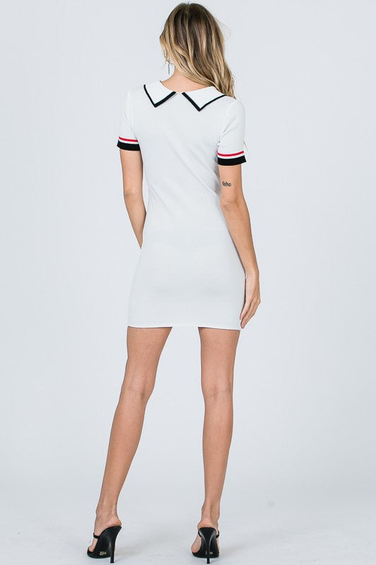 Elegant Black Bow Red White Striped Detailed White Dress
