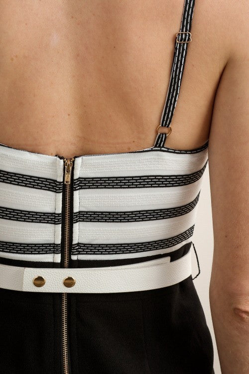 Cocktail Striped Black White Romper