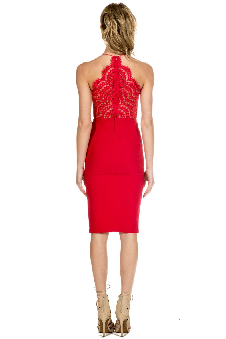 Elegant Red Scallop Lace Dress