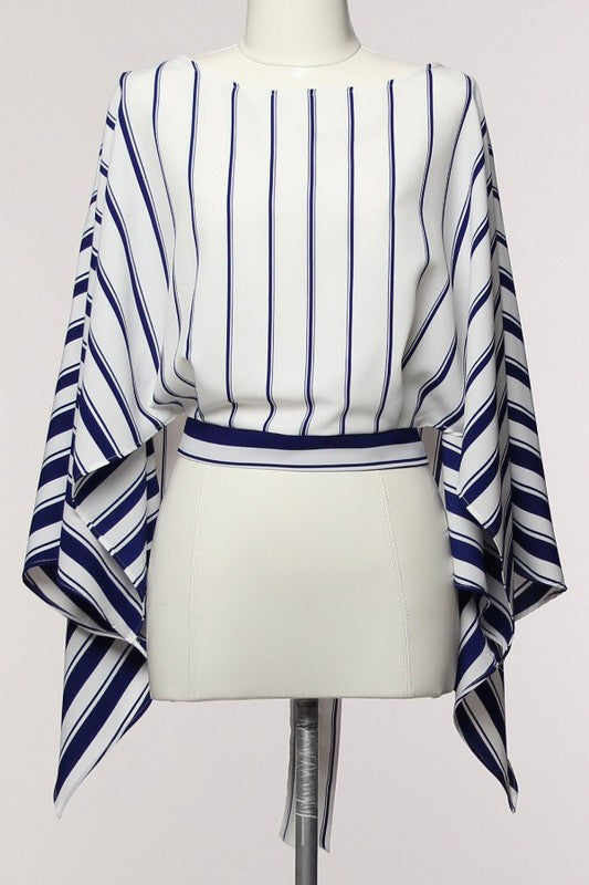 White Blue Blouse Cape Top