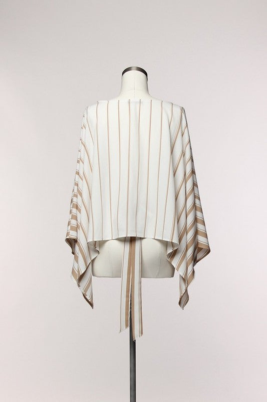 White Beige Blouse Cape Top