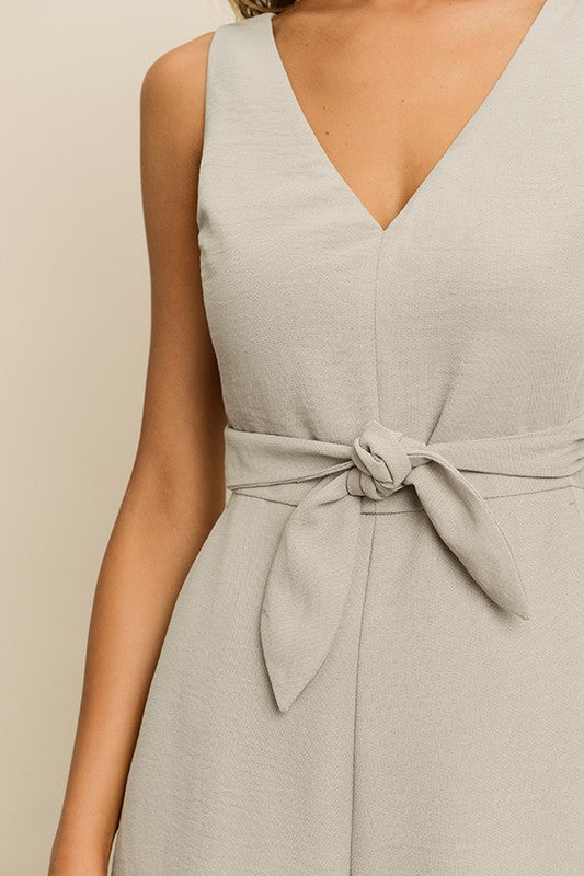 Fashion Grey Cut Out Wrap Tie-Up Jumpsuit