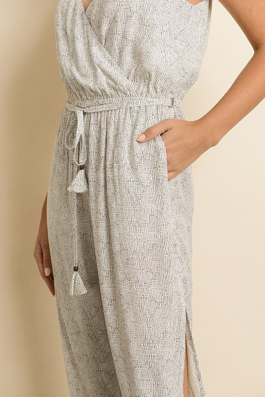 Fashion Strap Tie-Up Split Leg Multi-Color Jumpsuit