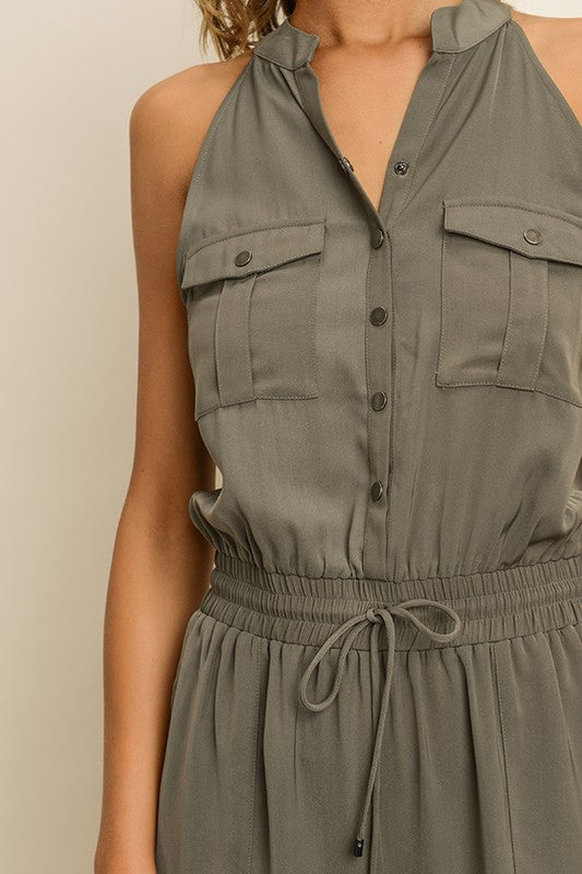 Fashion Sage Sleeveless Button Down Jumpsuit
