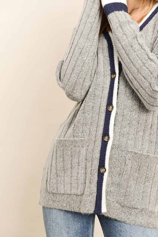 Elegant Fashion Grey Navy Cardigan