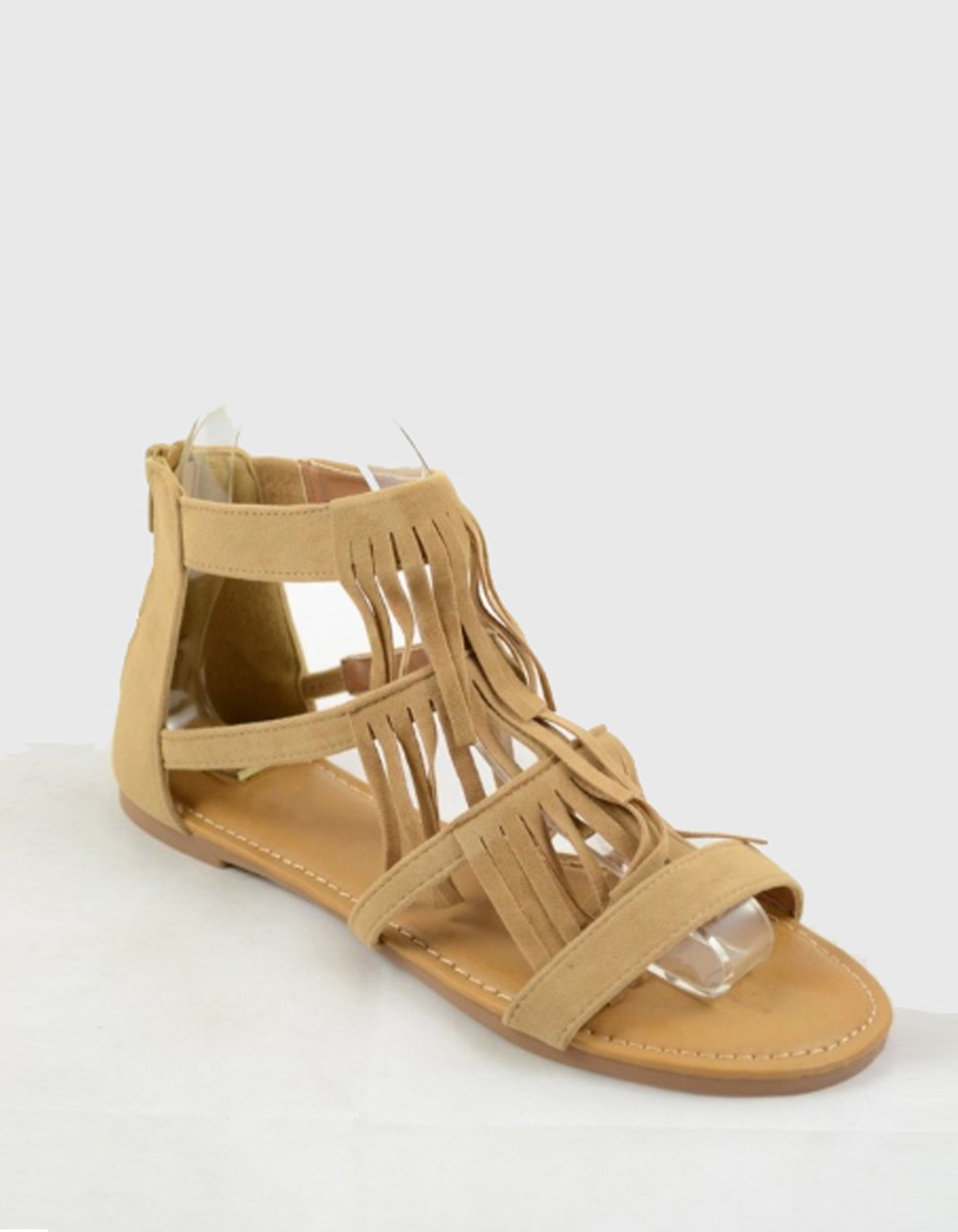 Fashion Layer Beige Fringe Suede Flat