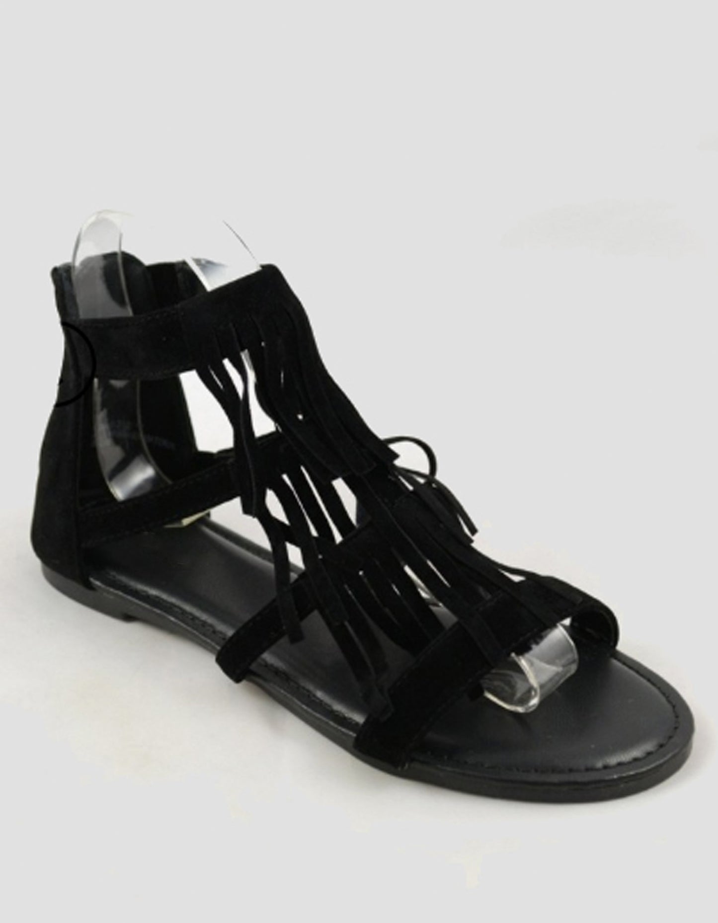 Fashion Layer Black Fringe Suede Flat