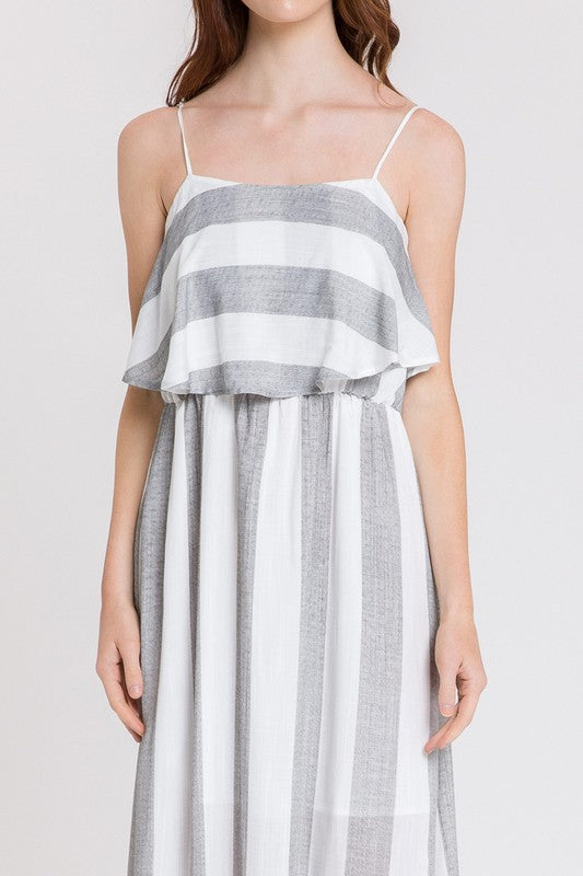 Fashion Strap Summer Marine Ruffle Black Maxi Dress