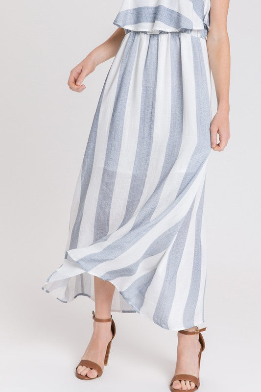 Fashion Strap Summer Marine Ruffle Blue Maxi Dress