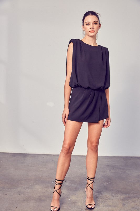 Fashion Round Neck Black Sleeveless Ruffle Romper
