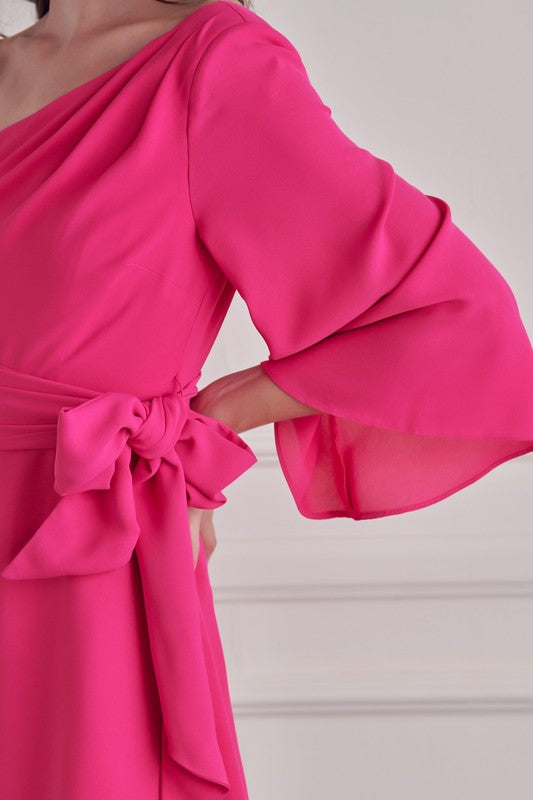 Elegant Hot Pink One Shoulder Side Tie Romper