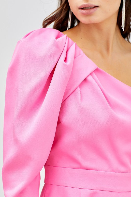 Elegant Doll Pink One Shoulder Romper