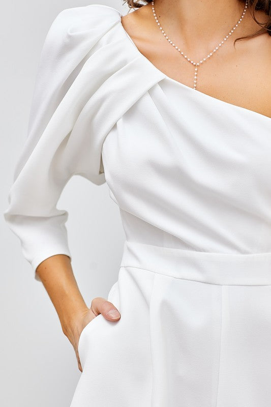 Elegant Off White One Shoulder Romper