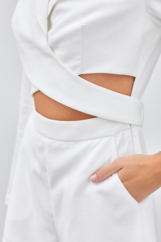 Fashion White Cut-Out Romper with Long Sleeve