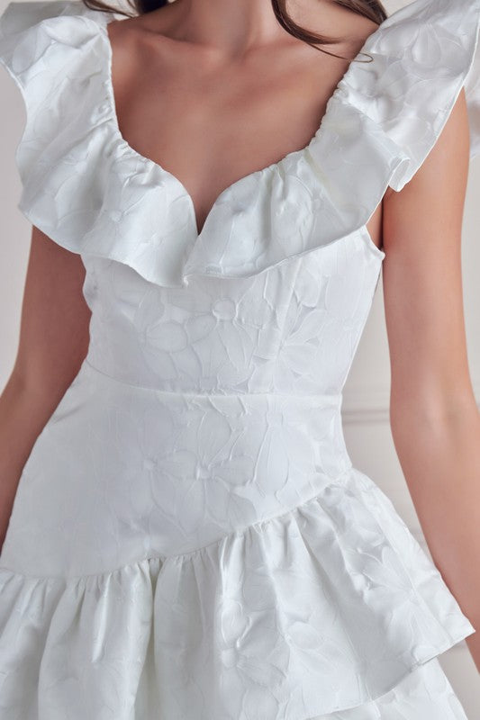 Elegant White Ruffle Sleeve Embroidery Detailed Dress