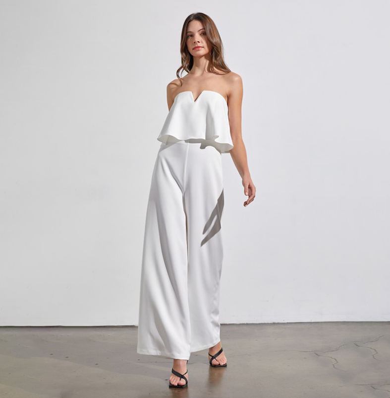 Strapless v top neck jumpsuit