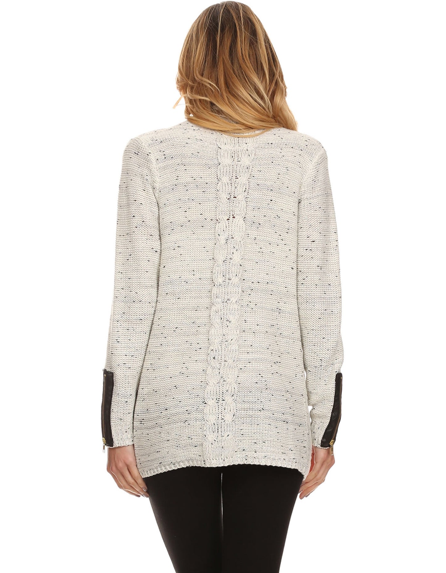 Glitter Textured White Cardigan with Zipper Detailed