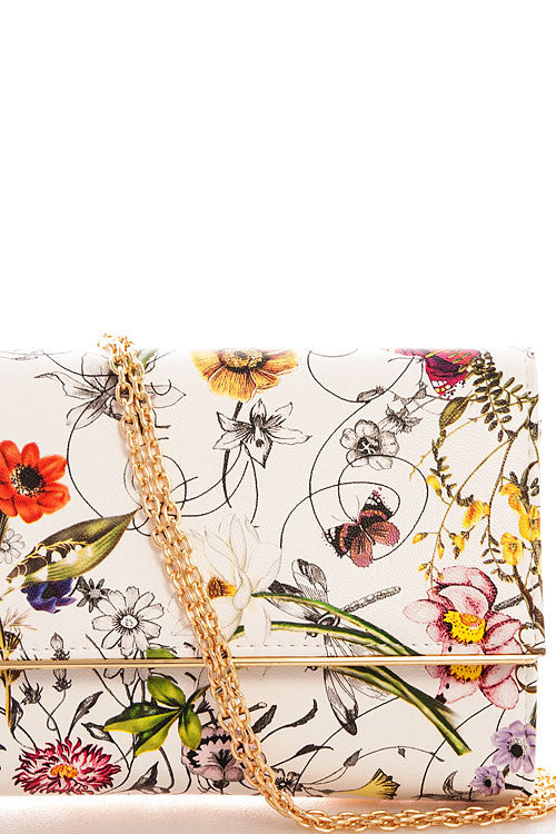 Fashion Floral Print White Clutch