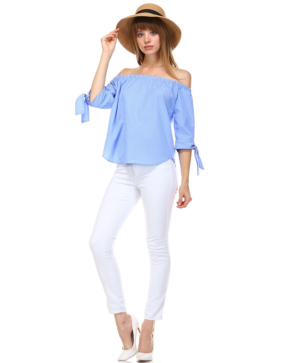 Summer Marine Style Off Shoulder Top