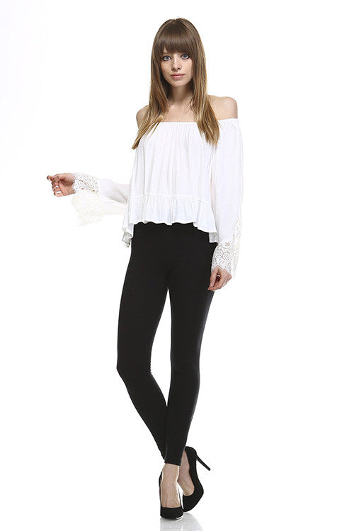 Off Shoulder White Lace Sleeve Top