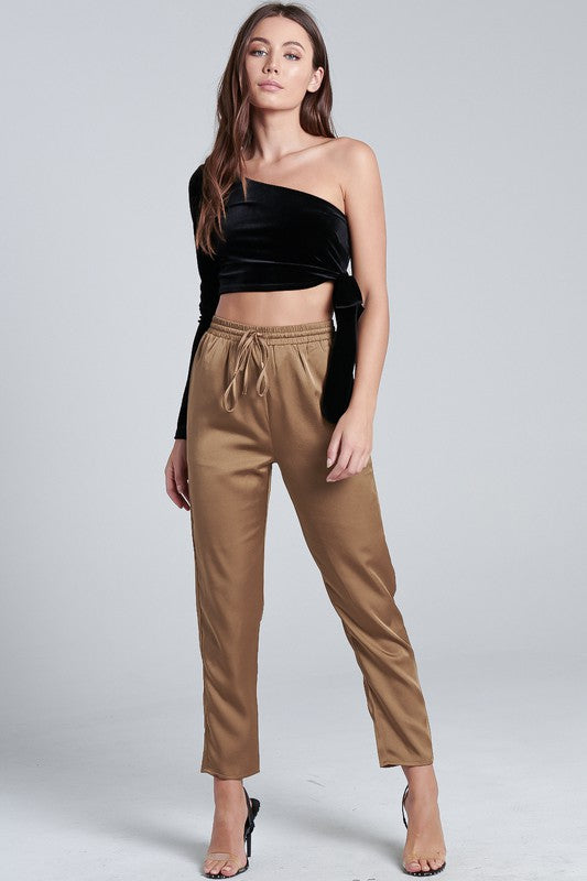 Elegant Bronze Satin Pants