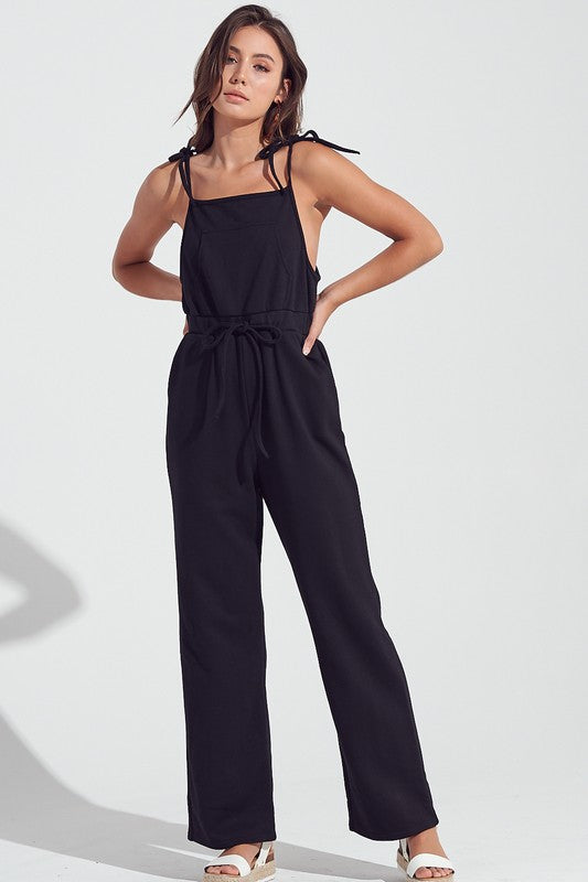 Fashion Strap Tie-Up Black Jogger Jumpsuit