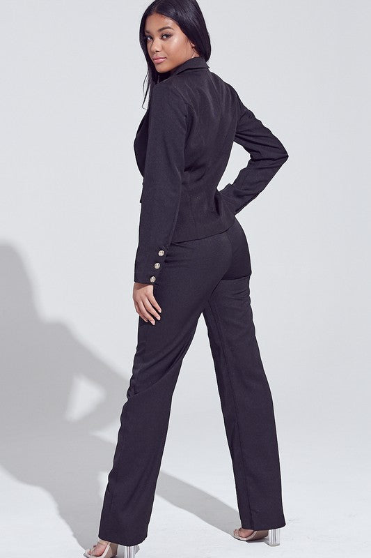 Fashion Black Satin Blazer Jacket