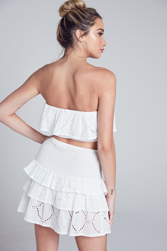 Elegant Summer Strapless White Lace Ruffle Crop Top