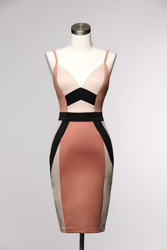 colorblock bodycon dress Sexy Color Block Bodycon Dress Sleeveless Collarless In Artificial Cotton Fabric Above Knee Length