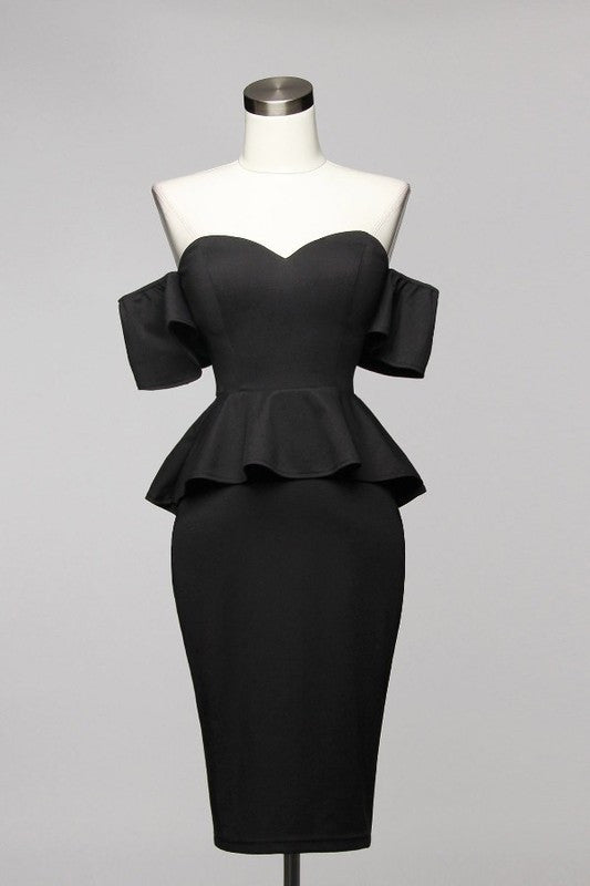 Elegant Cocktail Peplum Black Dress EDITE MODE Elegant Cocktail Peplum Black Dress EDITE MODE