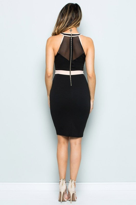 Fashion Black Nude Striped Dress