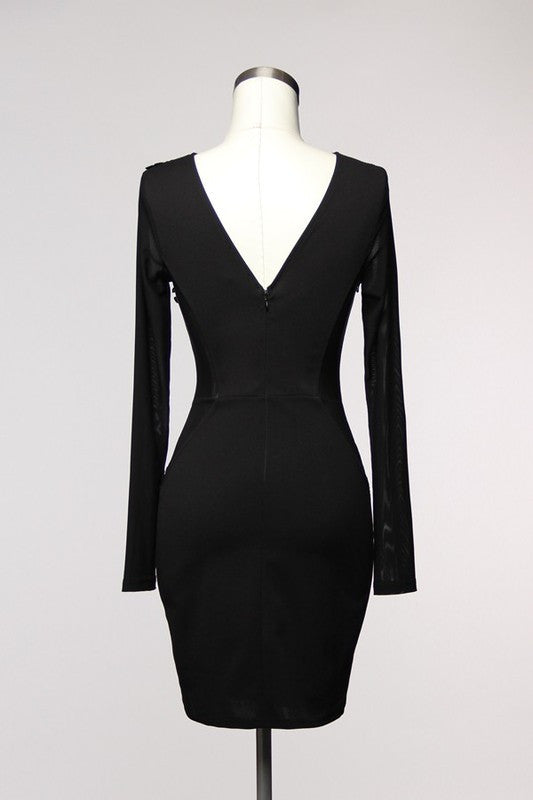 Elegant Floral Lace Long Sleeve Black Dress