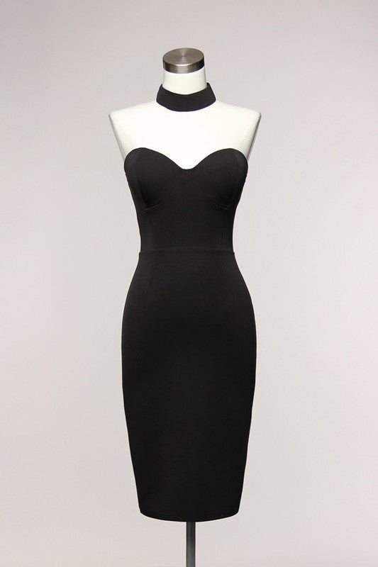 Elegant Black Choker Dress with Cutout Back Elegant Black Choker Dress with Cutout Back