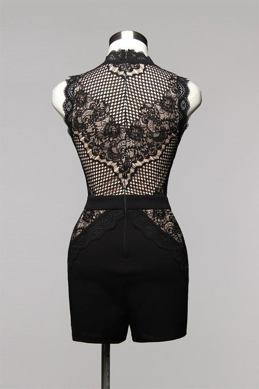 Elegant Contrast Lace Black Romper