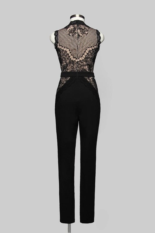 Elegant Contrast Lace Black Jumpsuit