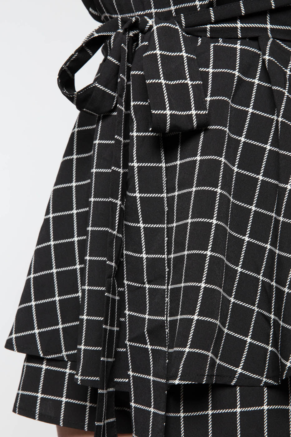 Fashion Summer Strap Black Checkered Ruffle Romper