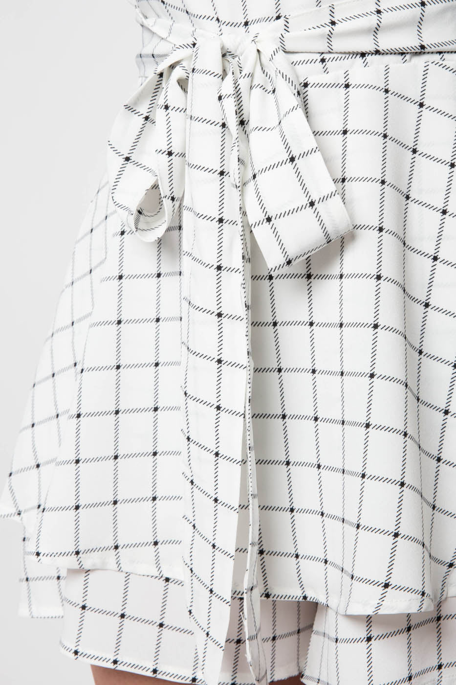 Fashion Summer Strap White Checkered Ruffle Romper